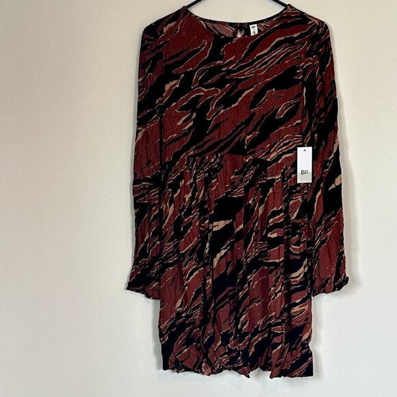 NWT BP by Nordstrom Brown and Black Tiger Stripe Long Sleeve Mini Dress - S - Picture 2 of 10